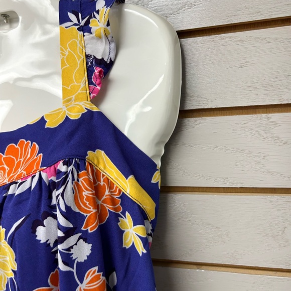 Vibrant Floral Mini Dress - Blue, Yellow, Pink, Orange - Picture 4 of 11